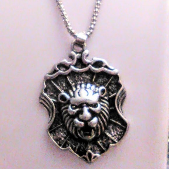 UNISEX Graphic Silver Ancient Medieval LION Shield Design Pendant Necklace - Picture 5 of 5